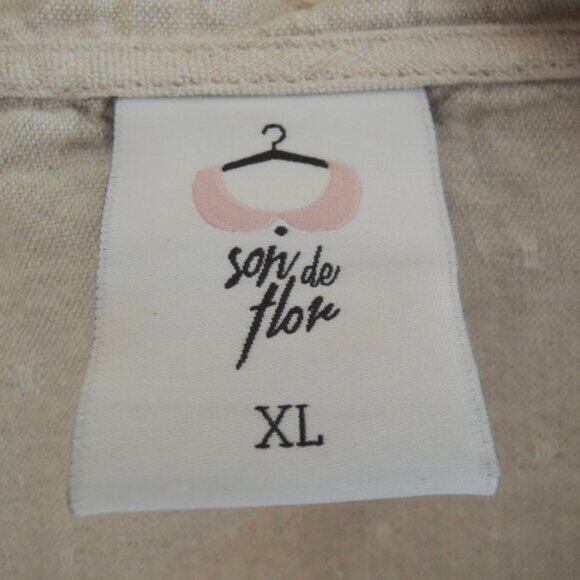 Son de Flor Tan 100% Linen Classic Shirt XL *Runs S - Picture 11 of 12